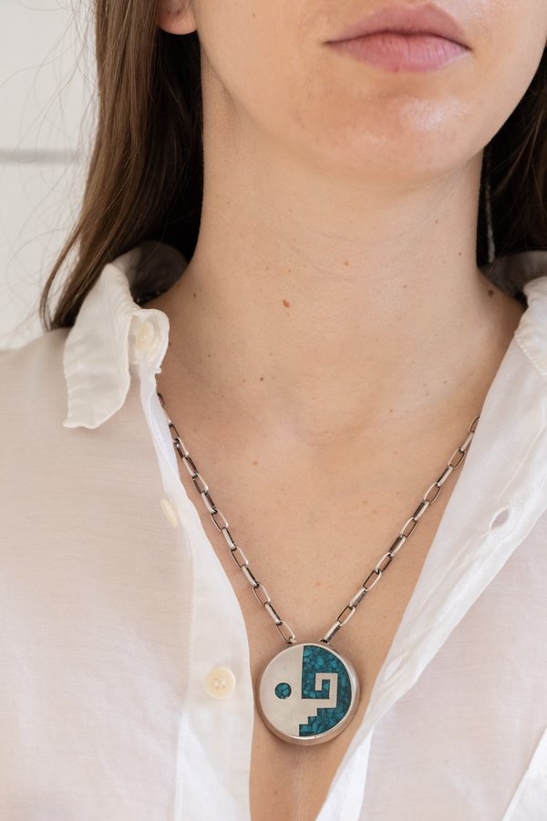 Vintage TURQUOISE ABSTRACT YIN YANG PIN - sterling silver Vintage TURQUOISE ABSTRACT YIN YANG PIN - sterling silver