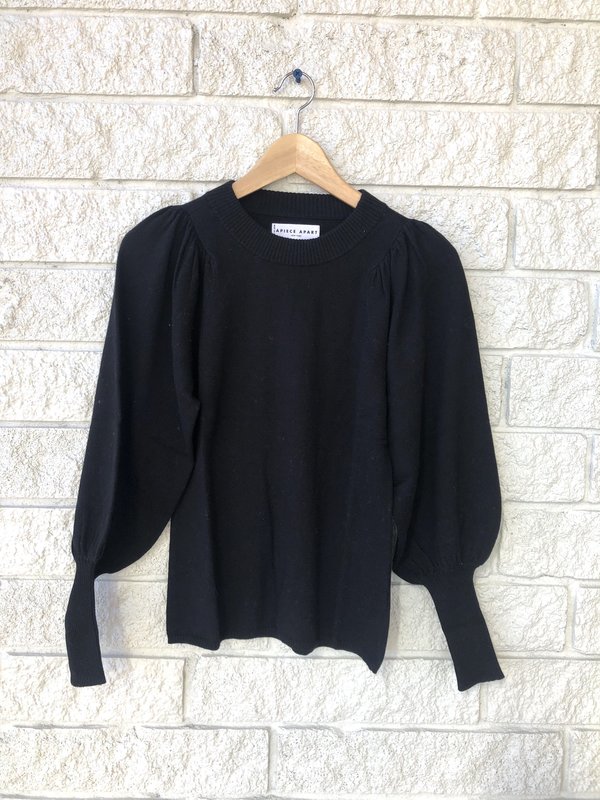 Apiece Apart DEWI PUFF SLEEVE NECK SWEATER - BLACK Apiece Apart DEWI PUFF SLEEVE NECK SWEATER - BLACK