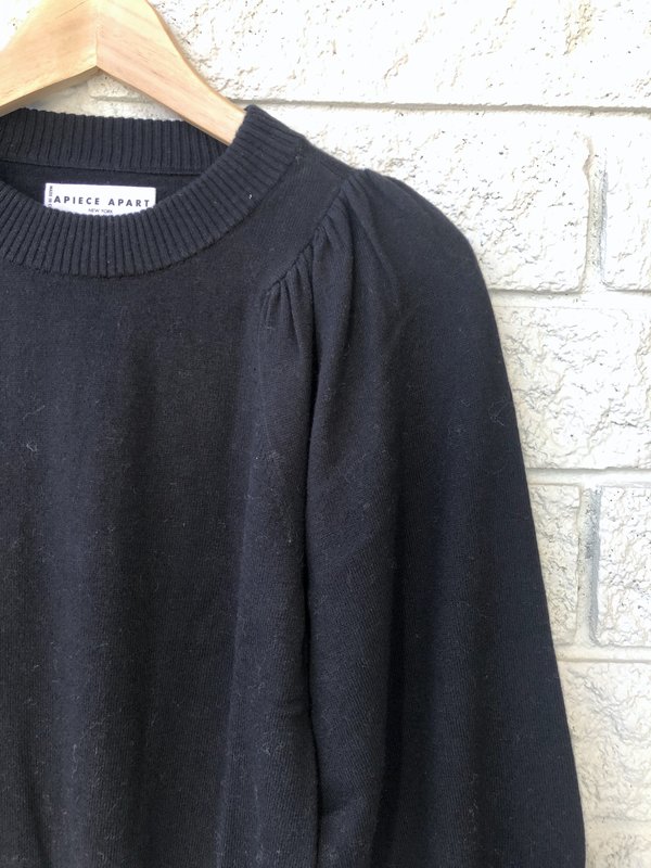 Apiece Apart DEWI PUFF SLEEVE NECK SWEATER - BLACK Apiece Apart DEWI PUFF SLEEVE NECK SWEATER - BLACK