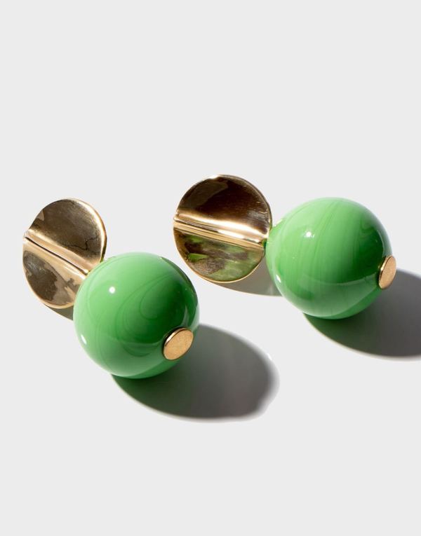 Modern Weaving Blown Glass Globe Earrings - Pea Green Modern Weaving Blown Glass Globe Earrings - Pea Green