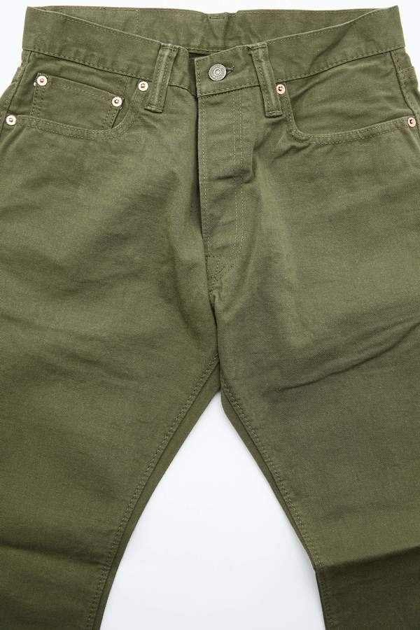 Pure Blue Japan 1150 Men's Woven 12oz Selvedge Twill Relaxed Tapered with One Wash Chino - Olive Pure Blue Japan 1150 Men's Woven 12oz Selvedge Twill Relaxed Tapered with One Wash Chino - Olive
