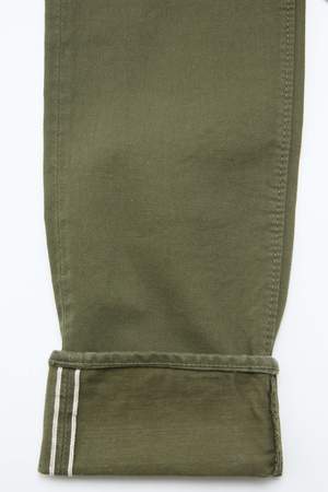 Pure Blue Japan 1150 Men's Woven 12oz Selvedge Twill Relaxed Tapered with One Wash Chino - Olive Pure Blue Japan 1150 Men's Woven 12oz Selvedge Twill Relaxed Tapered with One Wash Chino - Olive