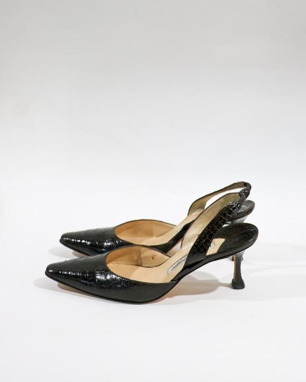 Manolo Blahnik Embossed Leather Slingback Pumps, Size 35.5 Manolo Blahnik Embossed Leather Slingback Pumps, Size 35.5