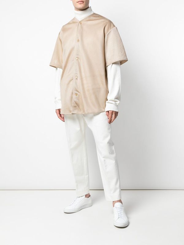 Hed Mayner Button-Down Short Sleeve Top - Beige Hed Mayner Button-Down Short Sleeve Top - Beige