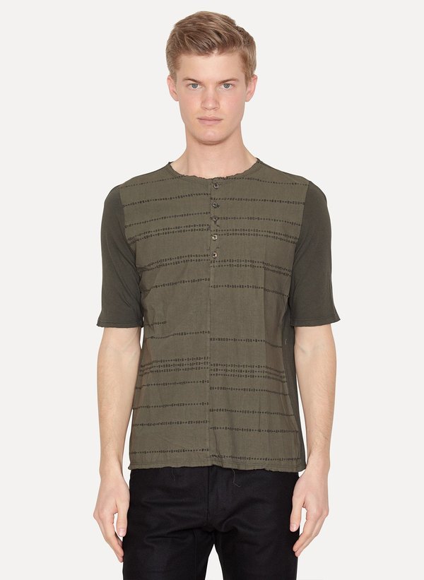 Laser Burned Green Henley Shirt Laser Burned Green Henley Shirt