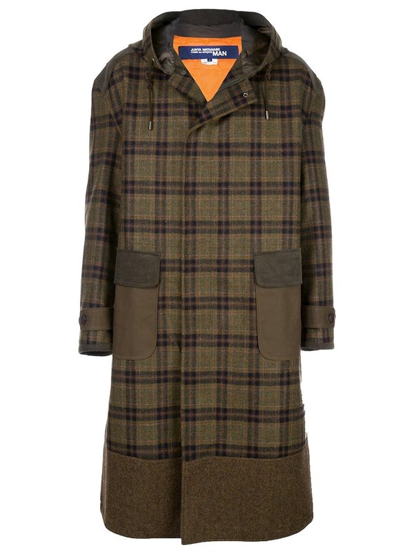 JUNYA WATANABE Plaid Hooded Coat - Khaki Green JUNYA WATANABE Plaid Hooded Coat - Khaki Green
