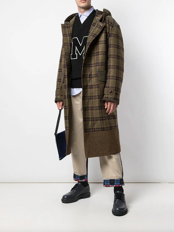 JUNYA WATANABE Plaid Hooded Coat - Khaki Green JUNYA WATANABE Plaid Hooded Coat - Khaki Green
