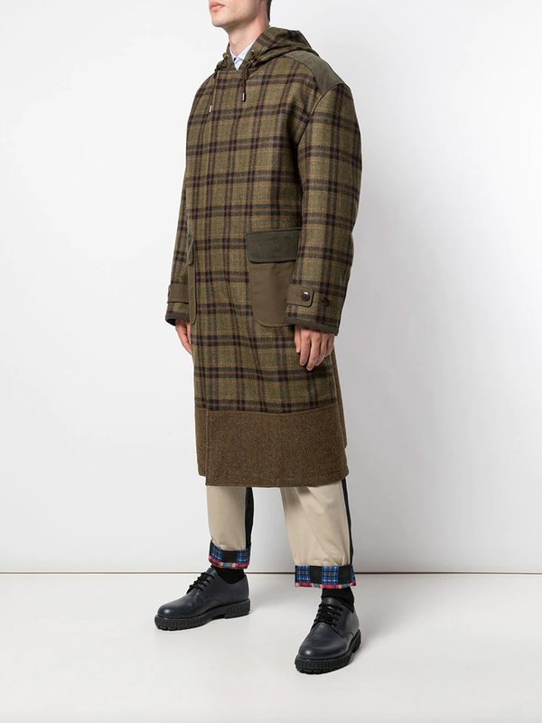 JUNYA WATANABE Plaid Hooded Coat - Khaki Green JUNYA WATANABE Plaid Hooded Coat - Khaki Green