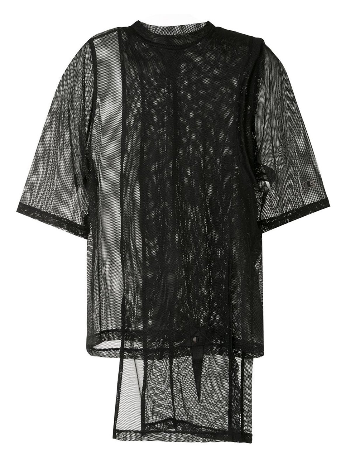 Rick Owens Tecuatl Champion Sheer Mesh Toga Tee - black | Garmentory