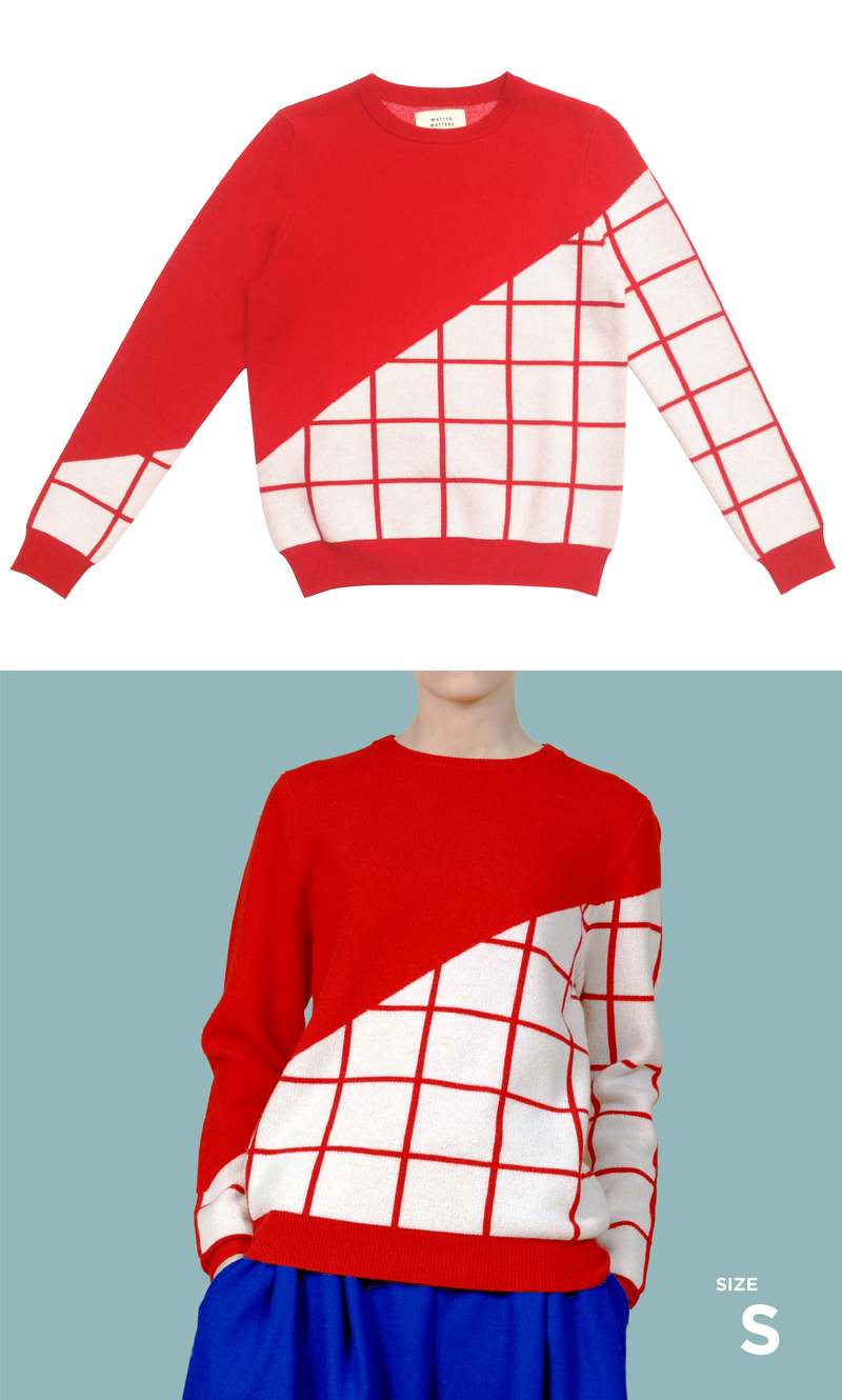 UNISEX MATTER MATTERS Grids Crew Neck Wool and Cashmere-Blend Pullover - RED
