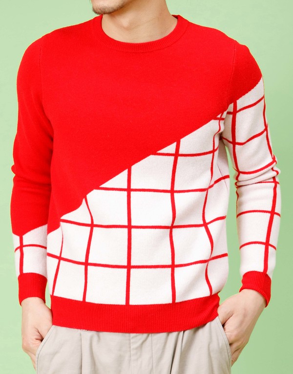 UNISEX MATTER MATTERS Grids Crew Neck Wool and Cashmere-Blend Pullover - RED UNISEX MATTER MATTERS Grids Crew Neck Wool and Cashmere-Blend Pullover - RED
