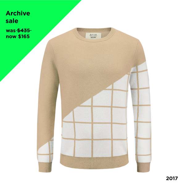 UNISEX MATTER MATTERS Grids Crew Neck Wool and Cashmere Blend Pullover - BEIGE UNISEX MATTER MATTERS Grids Crew Neck Wool and Cashmere Blend Pullover - BEIGE