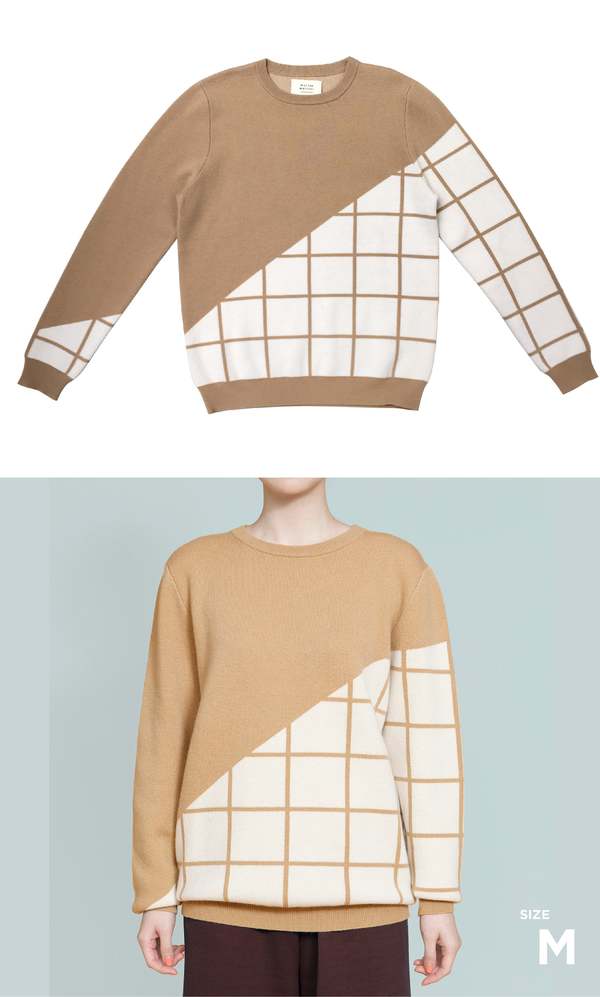 UNISEX MATTER MATTERS Grids Crew Neck Wool and Cashmere Blend Pullover - BEIGE UNISEX MATTER MATTERS Grids Crew Neck Wool and Cashmere Blend Pullover - BEIGE
