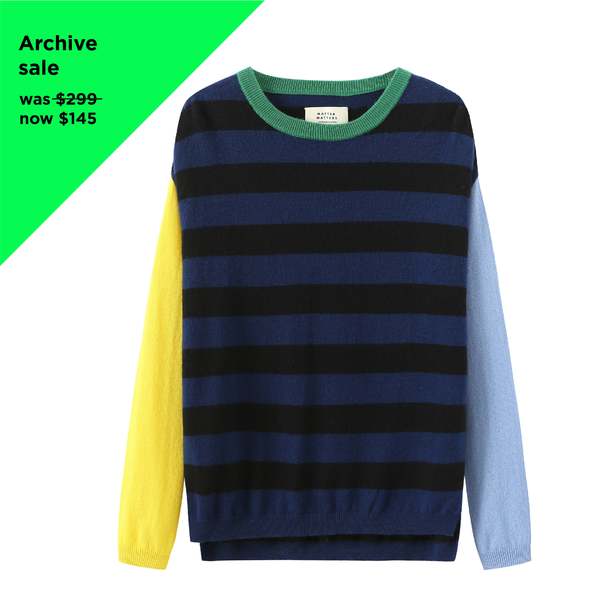 UNISEX MATTER MATTERS Crew Neck Intarsia Wool and Cashmere Blend Sweater - Black/Navy UNISEX MATTER MATTERS Crew Neck Intarsia Wool and Cashmere Blend Sweater - Black/Navy