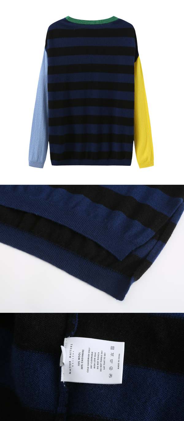 UNISEX MATTER MATTERS Crew Neck Intarsia Wool and Cashmere Blend Sweater - Black/Navy UNISEX MATTER MATTERS Crew Neck Intarsia Wool and Cashmere Blend Sweater - Black/Navy