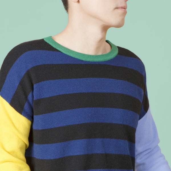 UNISEX MATTER MATTERS Crew Neck Intarsia Wool and Cashmere Blend Sweater - Black/Navy UNISEX MATTER MATTERS Crew Neck Intarsia Wool and Cashmere Blend Sweater - Black/Navy