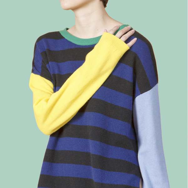 UNISEX MATTER MATTERS Crew Neck Intarsia Wool and Cashmere Blend Sweater - Black/Navy UNISEX MATTER MATTERS Crew Neck Intarsia Wool and Cashmere Blend Sweater - Black/Navy