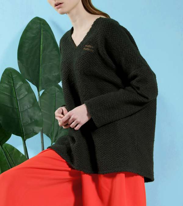 MATTER MATTERS V Neck Wool -Blend Oversized knitted sweater - Dark Green MATTER MATTERS V Neck Wool -Blend Oversized knitted sweater - Dark Green