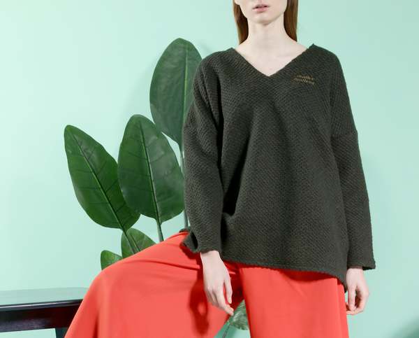 MATTER MATTERS V Neck Wool -Blend Oversized knitted sweater - Dark Green MATTER MATTERS V Neck Wool -Blend Oversized knitted sweater - Dark Green