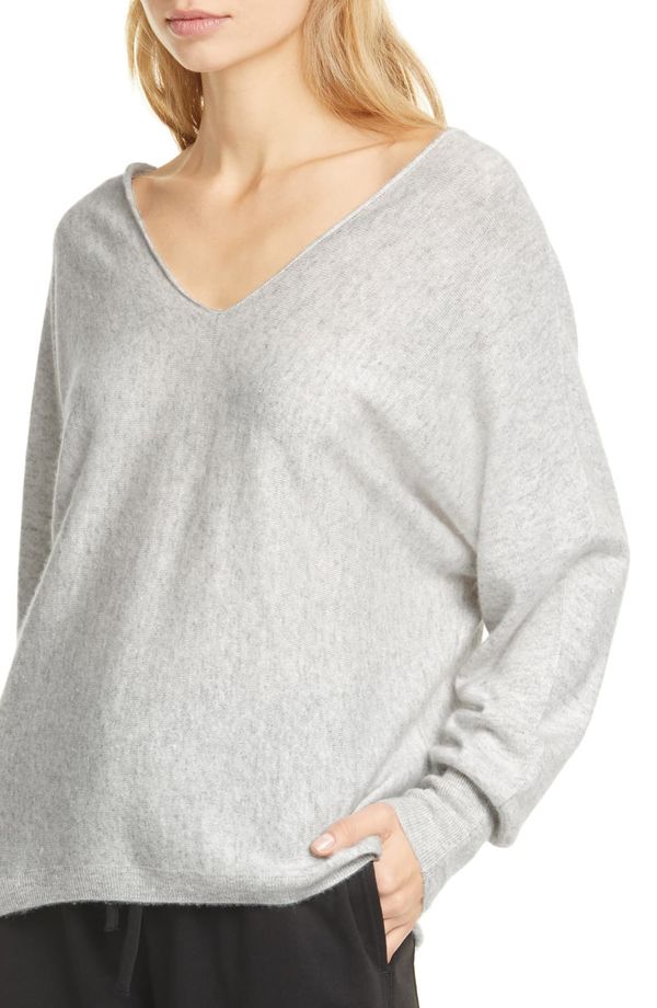 Vince Cashmere Linen Double V-Neck Pullover - Grey White Vince Cashmere Linen Double V-Neck Pullover - Grey White