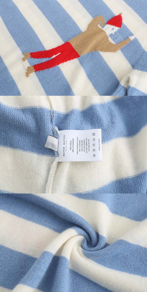 Unisex MATTER MATTERS Crew Neck Intarsia Wool/Cashmere Blend Sweater - White/Light Blue Unisex MATTER MATTERS Crew Neck Intarsia Wool/Cashmere Blend Sweater - White/Light Blue