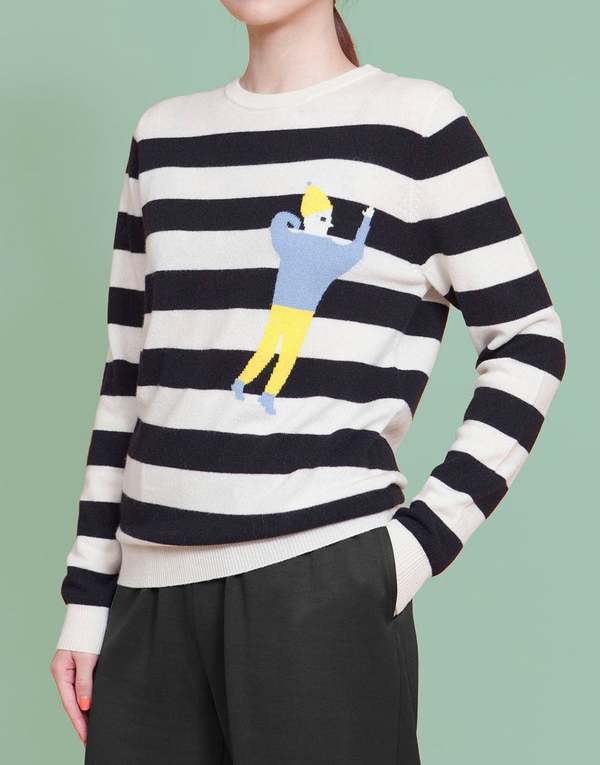 Unisex MATTER MATTERS Neck Intarsia Wool and Cashmere Blend Sweater - White/Black Unisex MATTER MATTERS Neck Intarsia Wool and Cashmere Blend Sweater - White/Black