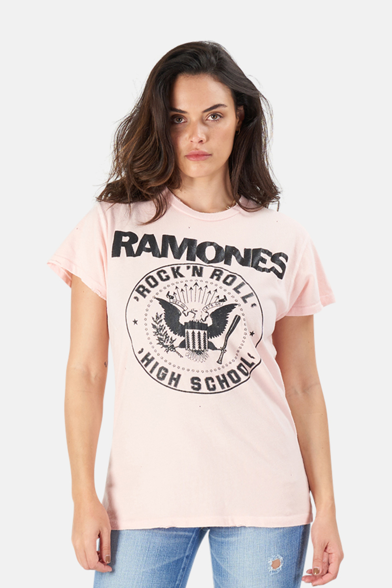 MadeWorn Rock Ramones Rock n Roll High School T-Shirt - Pink
