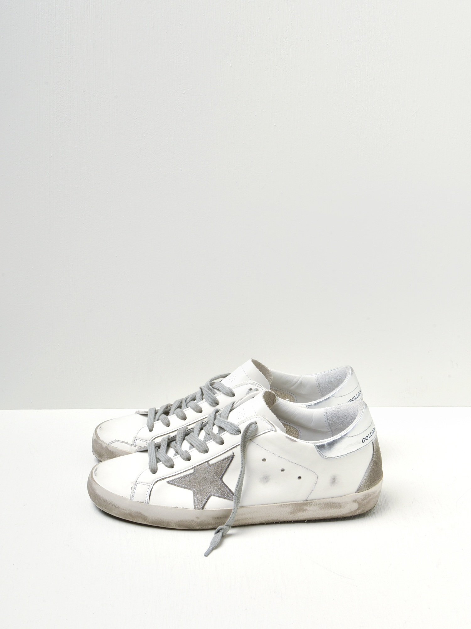 superstar sneakers in leather with glossy heel tab