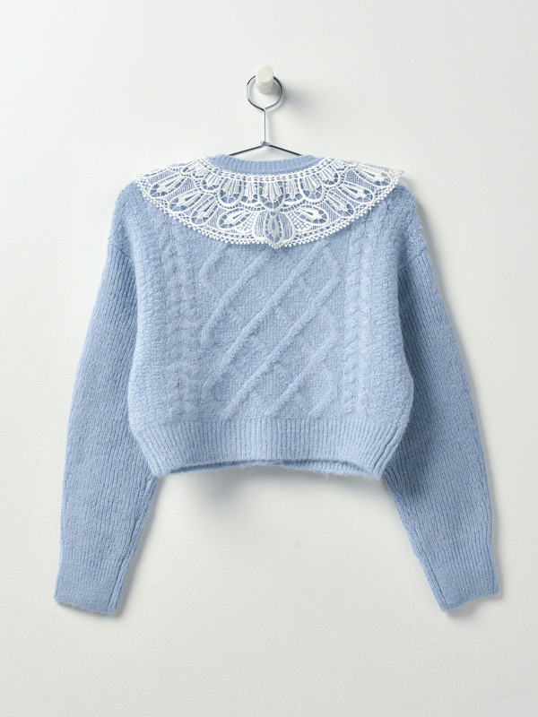 Self Portrait Lace Collar Cardigan - Light Blue Self Portrait Lace Collar Cardigan - Light Blue