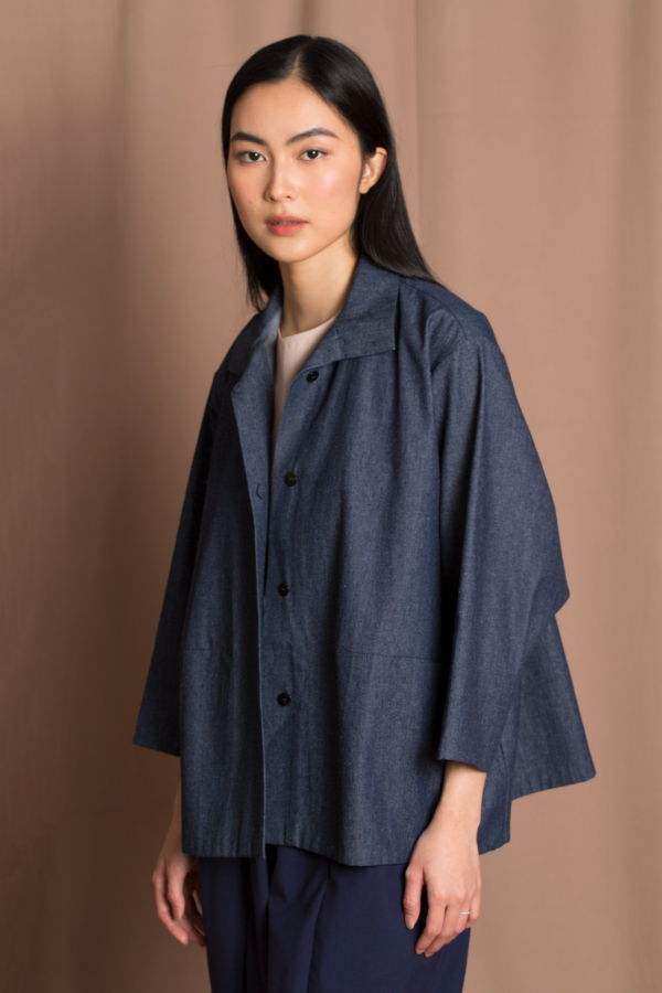 KAAREM Opaque Button-Up Pocket Denim Shirt Jacket - Dark Blue