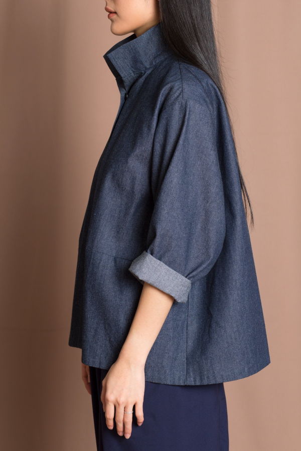 KAAREM Opaque Button-Up Pocket Denim Shirt Jacket - Dark Blue