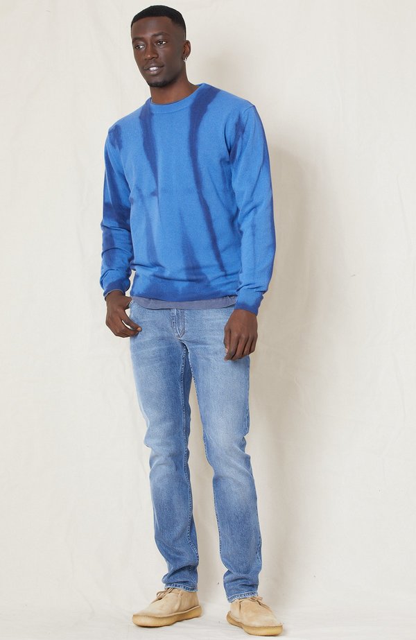 PRESIDENTS Shibori Recycled Cash Crew Sweater - Deep Navy/Light Blue PRESIDENTS Shibori Recycled Cash Crew Sweater - Deep Navy/Light Blue