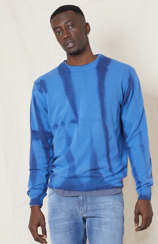 PRESIDENTS Shibori Recycled Cash Crew Sweater - Deep Navy/Light Blue PRESIDENTS Shibori Recycled Cash Crew Sweater - Deep Navy/Light Blue