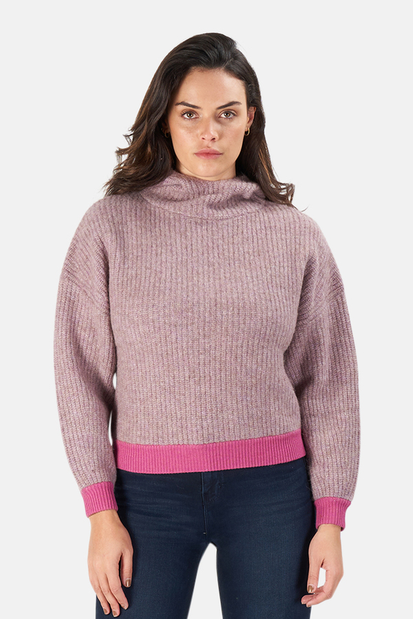 Naadam Women's NAADAM Cowl Neck Hoodie Sweater - Lilac combo Naadam Women's NAADAM Cowl Neck Hoodie Sweater - Lilac combo