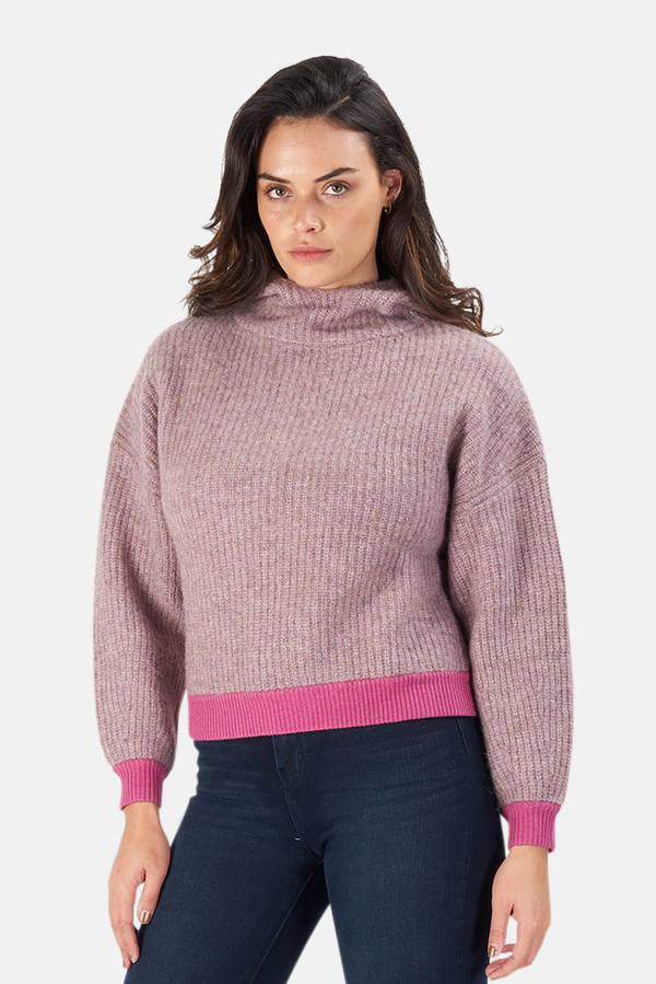Naadam Women's NAADAM Cowl Neck Hoodie Sweater - Lilac combo Naadam Women's NAADAM Cowl Neck Hoodie Sweater - Lilac combo