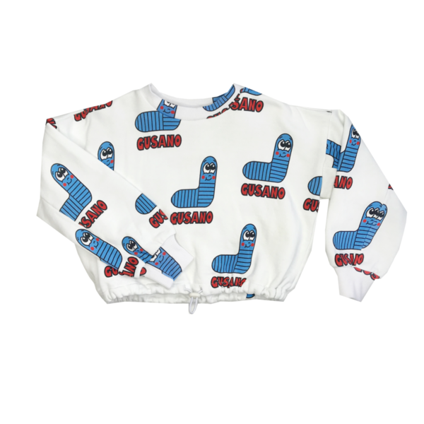 KIDS Banana Valentine Worms Crop Sweatshirt - BLUE KIDS Banana Valentine Worms Crop Sweatshirt - BLUE