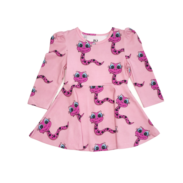 Kids Banana Valentine Snakes Puff Sleeve Dress - Purple Kids Banana Valentine Snakes Puff Sleeve Dress - Purple