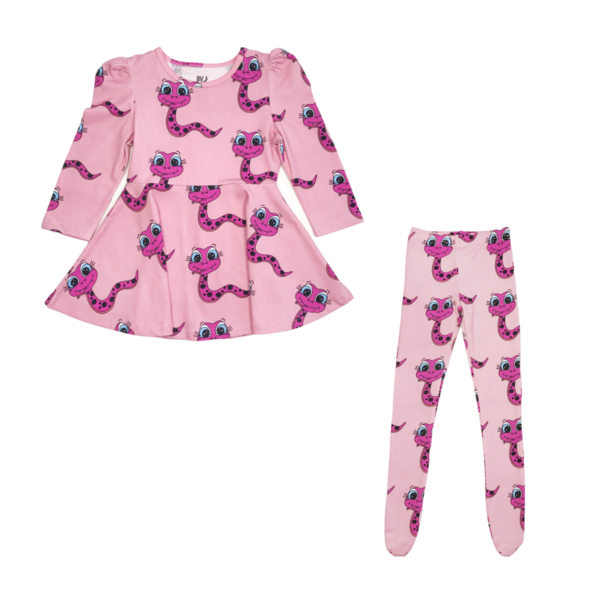 Kids Banana Valentine Snakes Puff Sleeve Dress - Purple Kids Banana Valentine Snakes Puff Sleeve Dress - Purple