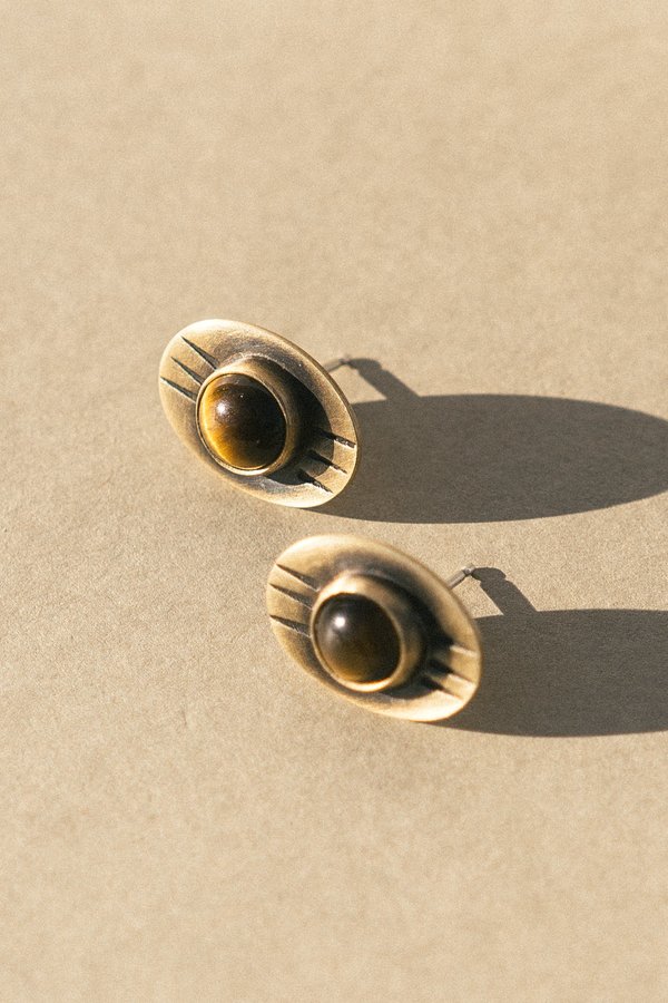 Rivet & Rise Brass And Tiger's Eye Stud Earrings Rivet & Rise Brass And Tiger's Eye Stud Earrings