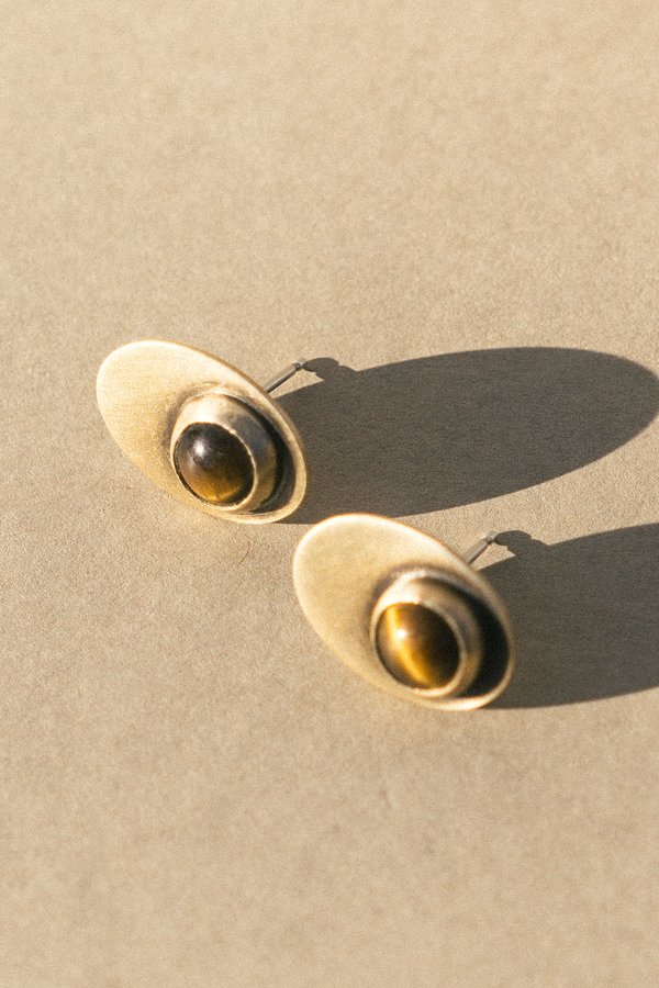Rivet & Rise Brass And Tiger's Eye Stud Earrings Rivet & Rise Brass And Tiger's Eye Stud Earrings