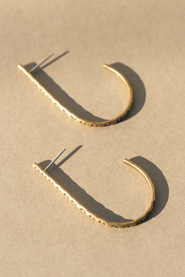 Rivet & Rise Stamped J Hoop Earrings - Brass Rivet & Rise Stamped J Hoop Earrings - Brass