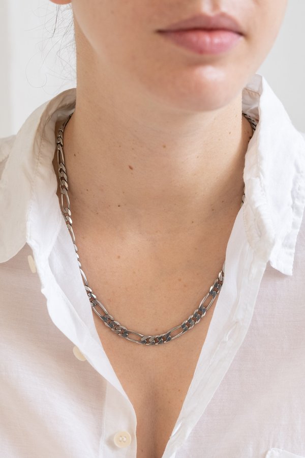 Vintage Heavy Figaro Necklace - Sterling Silver Vintage Heavy Figaro Necklace - Sterling Silver
