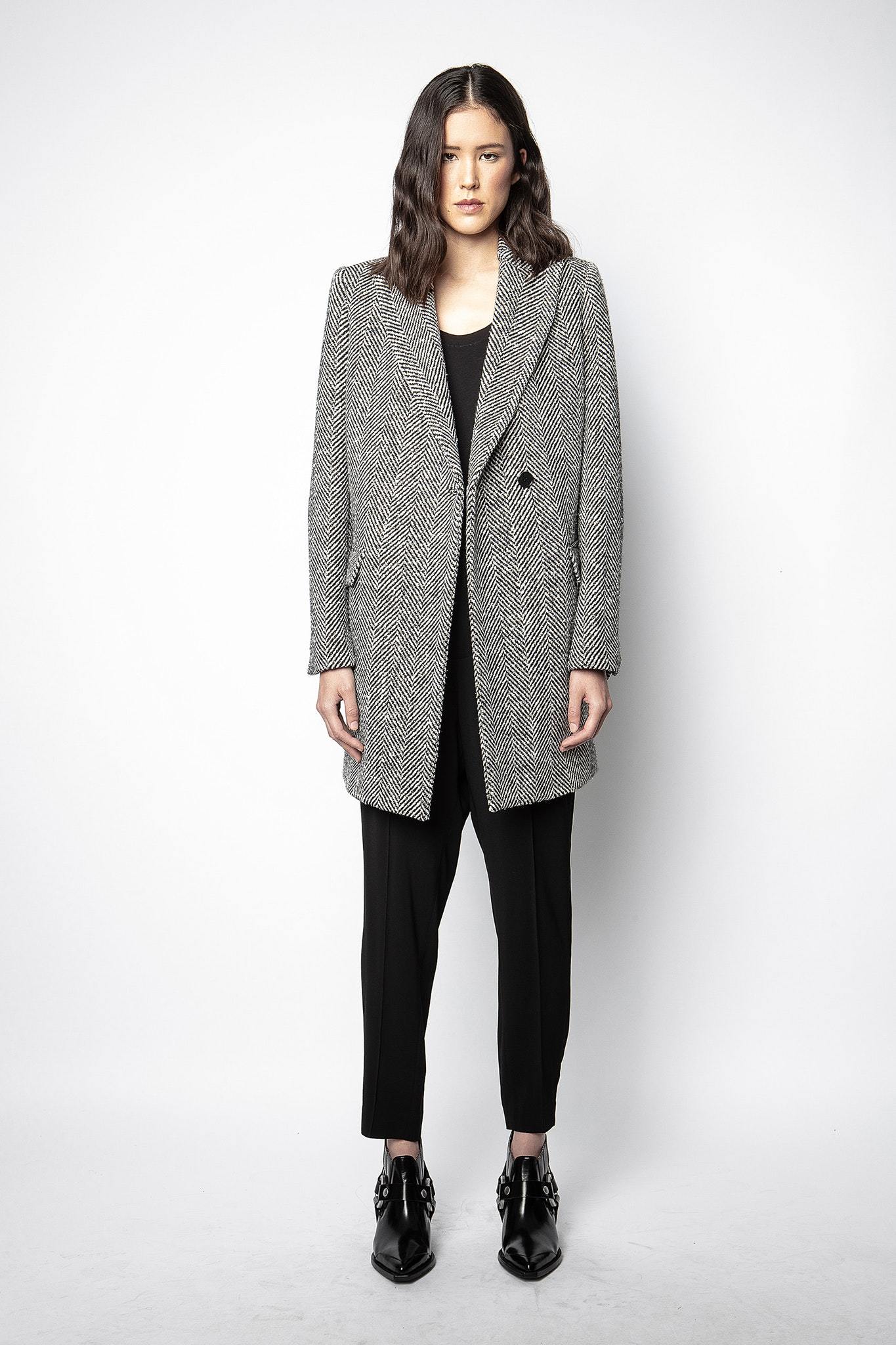 Zadig & Voltaire◻︎チェスターコート◻︎XS◻︎ロゴバッチ付き Zadig & Voltaire Marco Chevron Herringbone Coat | Garmentory