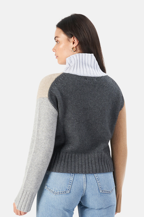 Women's NAADAM Colorblocked Crop Turtleneck Sweater in Oatmeal Combo, Size XS Women's NAADAM Colorblocked Crop Turtleneck Sweater in Oatmeal Combo, Size XS