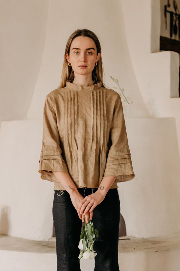 Muse the Label Elly Pleat Shirt - Sand Muse the Label Elly Pleat Shirt - Sand