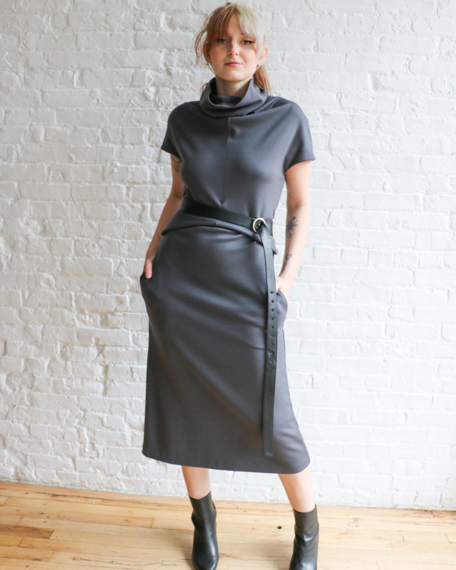 Pre-loved] Celine Belted Midi Dress - Charcoal | Garmentory