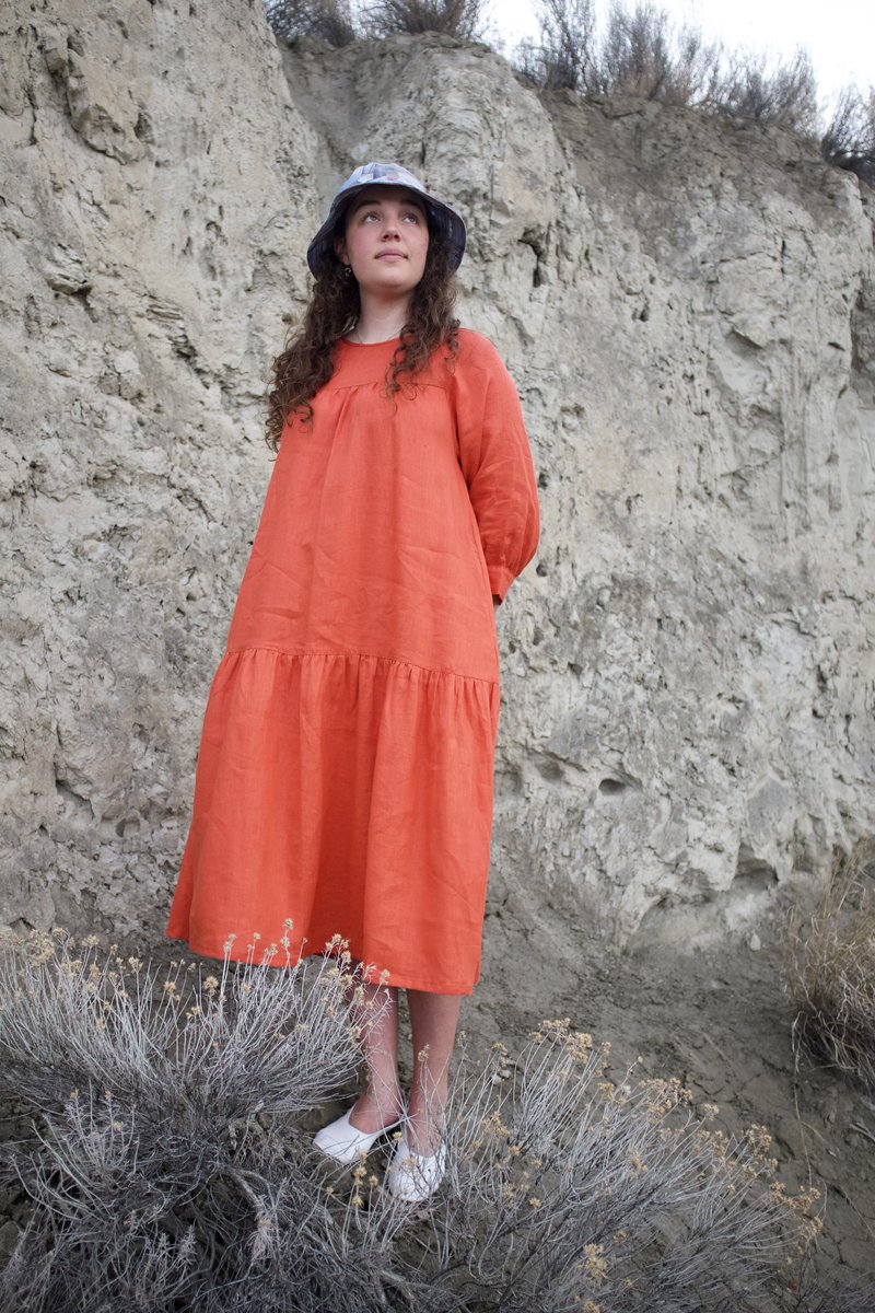 Beaton Linen June Dress - Papaya