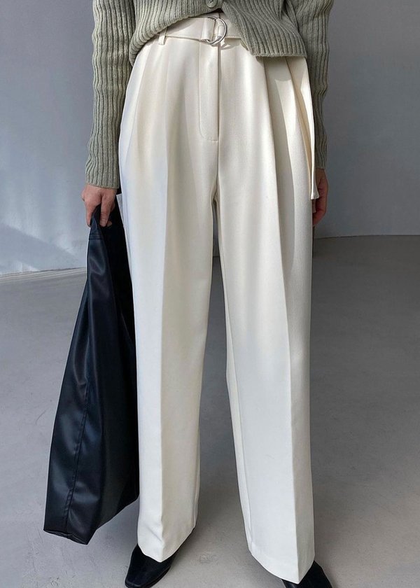 W A N T S Belted Pleat Front Pants - Cream W A N T S Belted Pleat Front Pants - Cream
