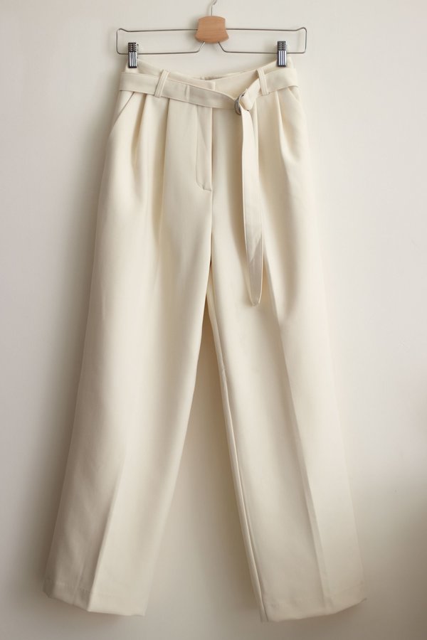 W A N T S Belted Pleat Front Pants - Cream W A N T S Belted Pleat Front Pants - Cream