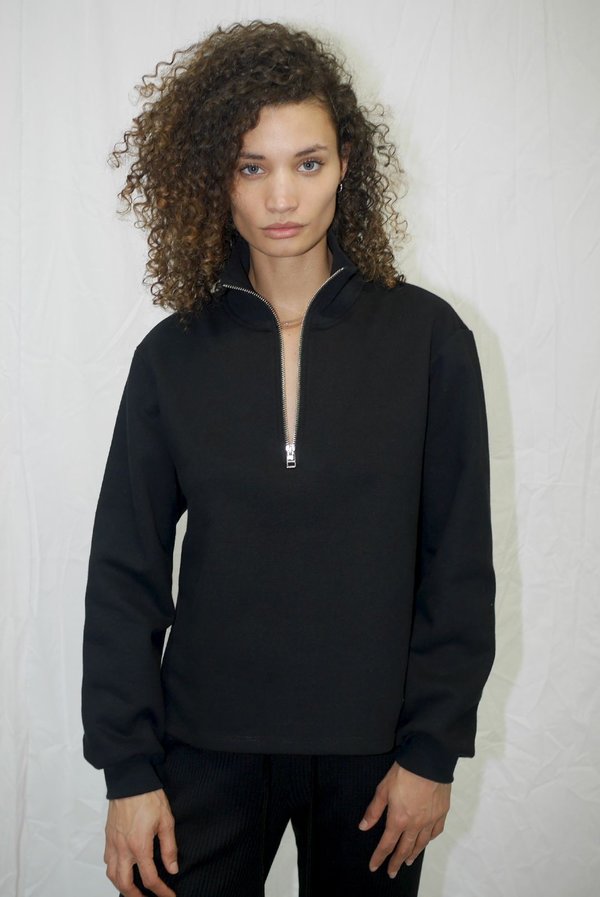 The Range Brushed Contra Terry Zip Neck Sweatshirt - Black The Range Brushed Contra Terry Zip Neck Sweatshirt - Black